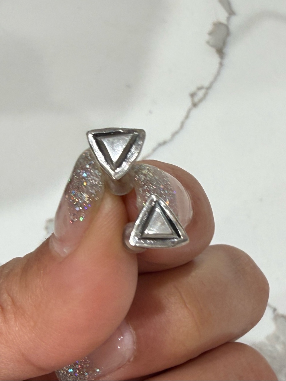 .925 Sterling Silver Geometric Triangle Inlay Stud Earrings
